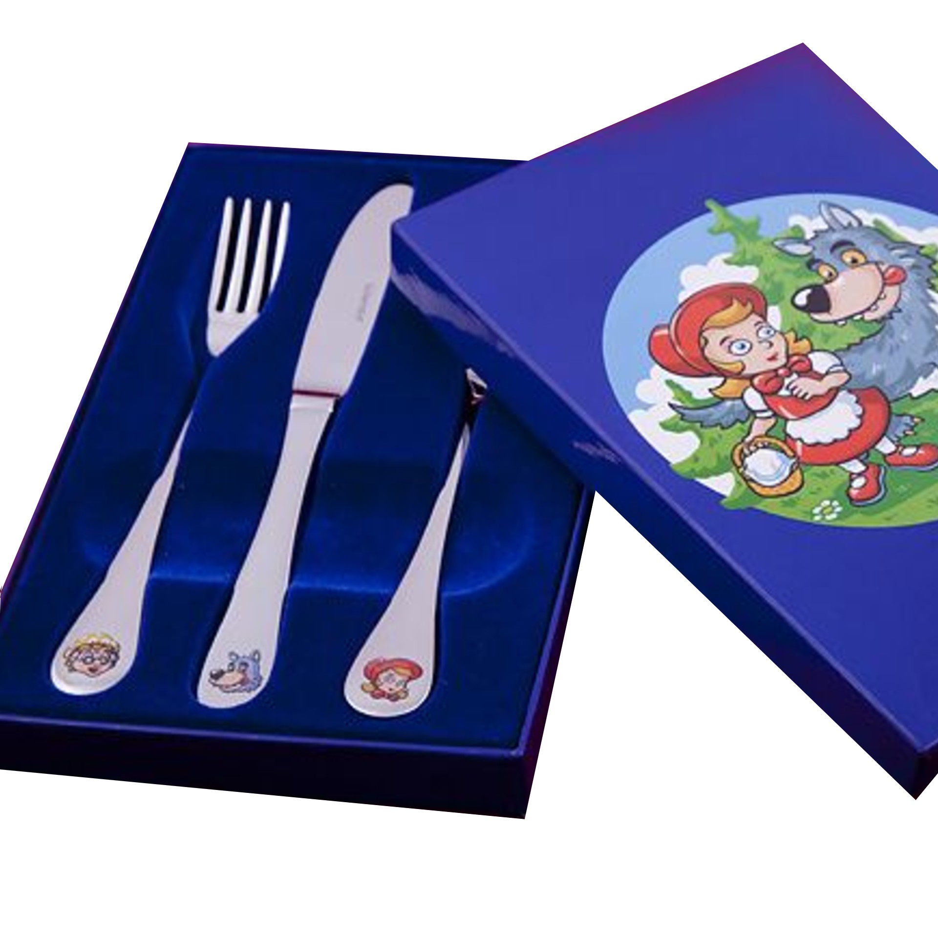 Detský príbor 3 dielny set Karkulka v modrej kazete