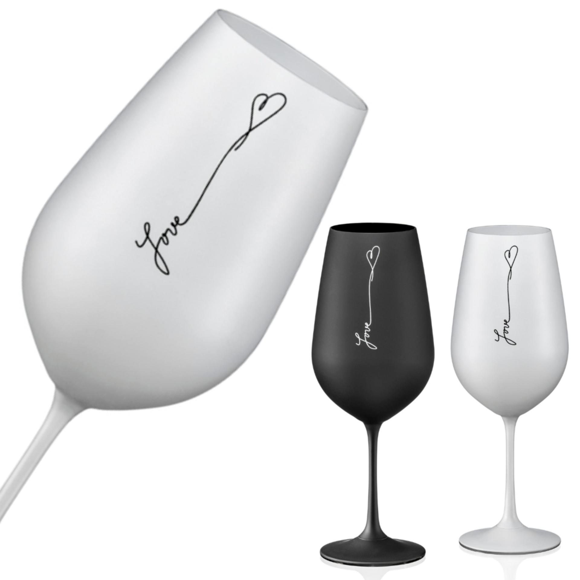 Poháre na víno s nápisom čierna+biela 550ml (2ks)