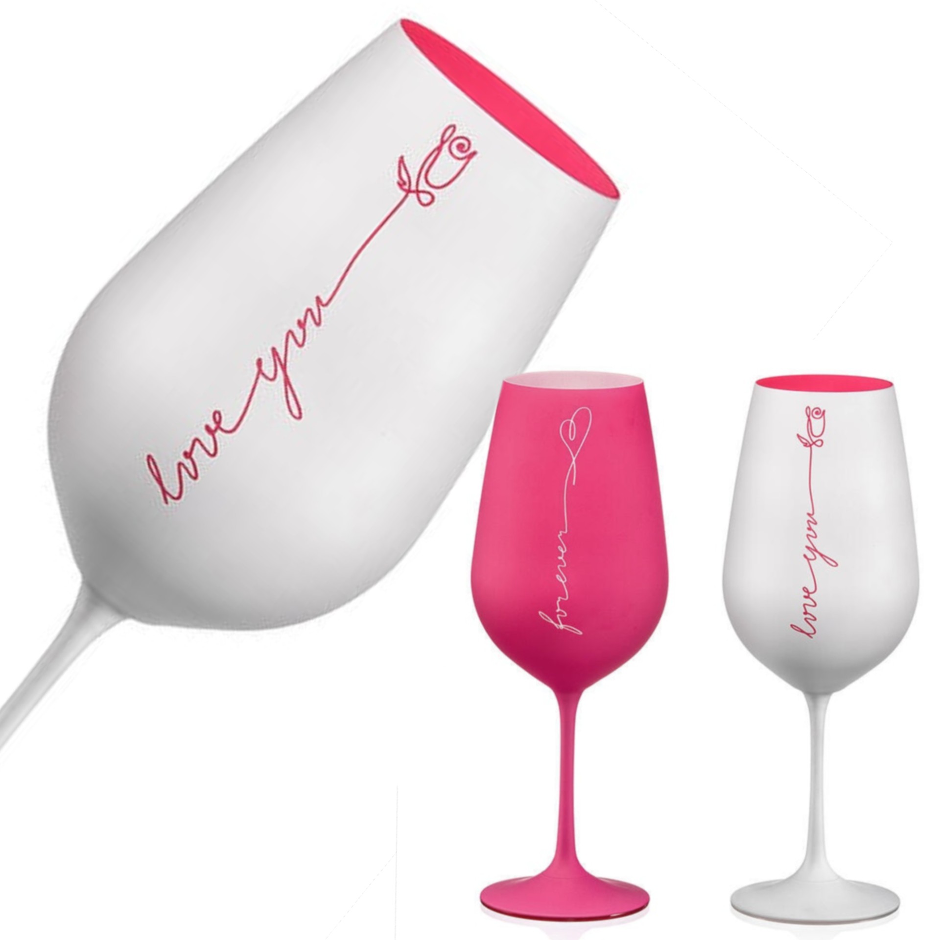 Poháre na víno "Ľúbim ťa" Love you ružová+biela 550ml (2ks)