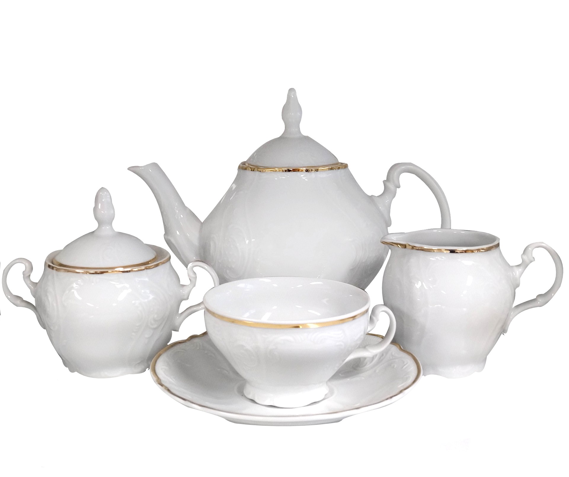BERNADOTTE čajová súprava 17D biela so zlatou linkou ZL 500012