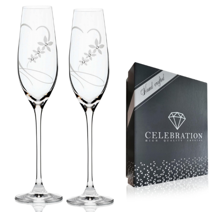 Poháre na šampanské 210ml dekor srdce 100 (2KS)