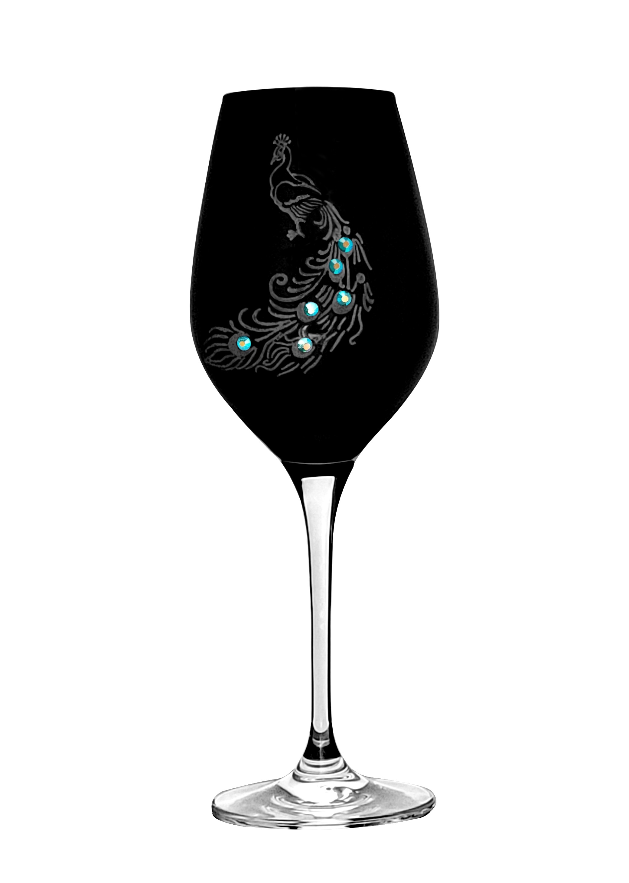 Kalichy na víno BLACK 360ml Peacock (PÁV) Green Crystals (2KS)