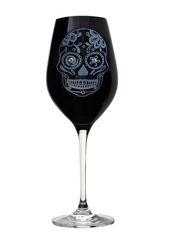 Kalichy na víno 360ml BLACK SKULL (LEBKA) Crystals (2KS)