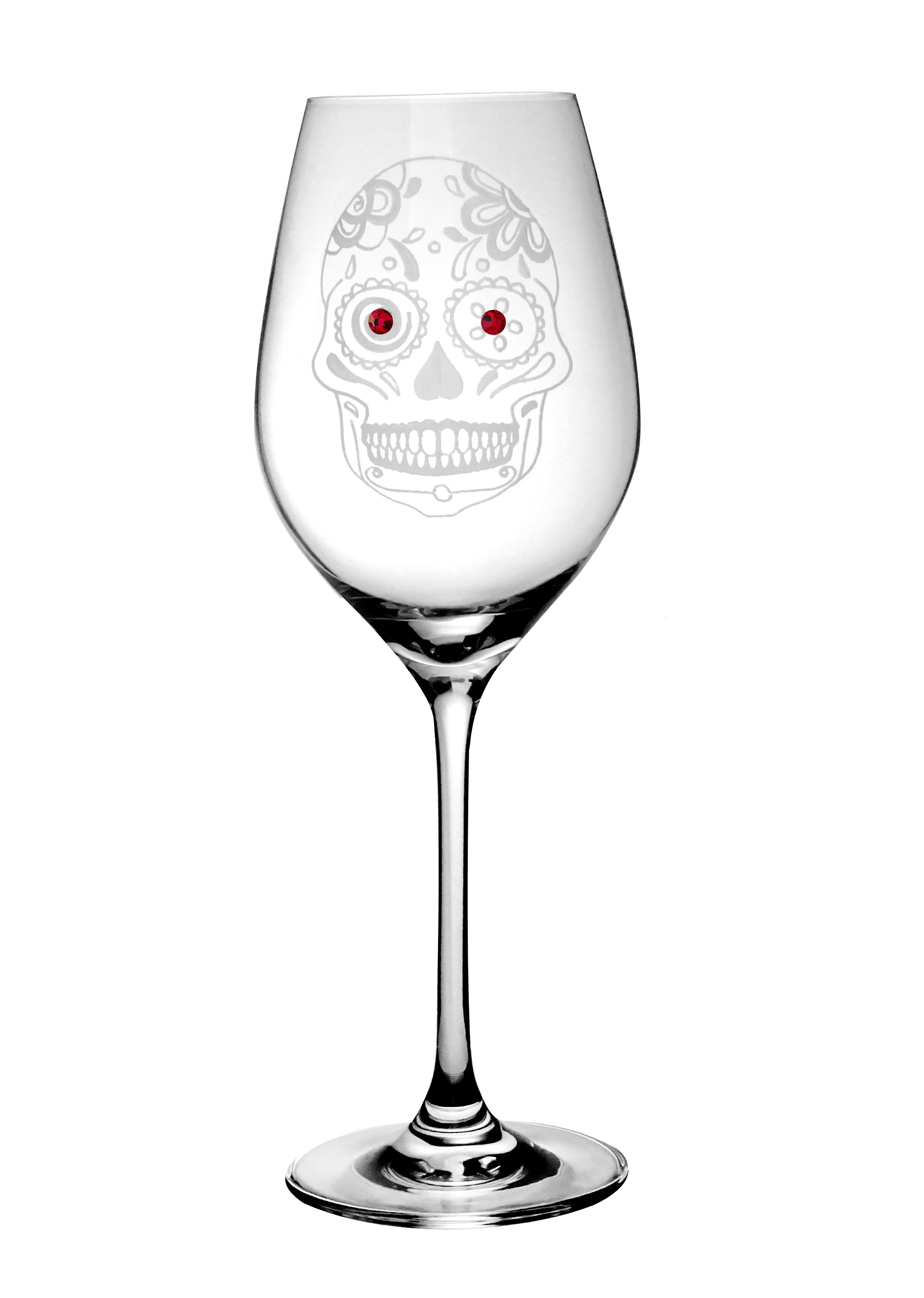 Kalichy na víno 360ml SKULL (LEBKA) Red Crystals (2KS)