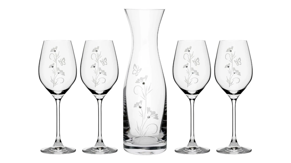 SET fľaša Vital + kalich na víno /Flowers Crystals (1+4KS)