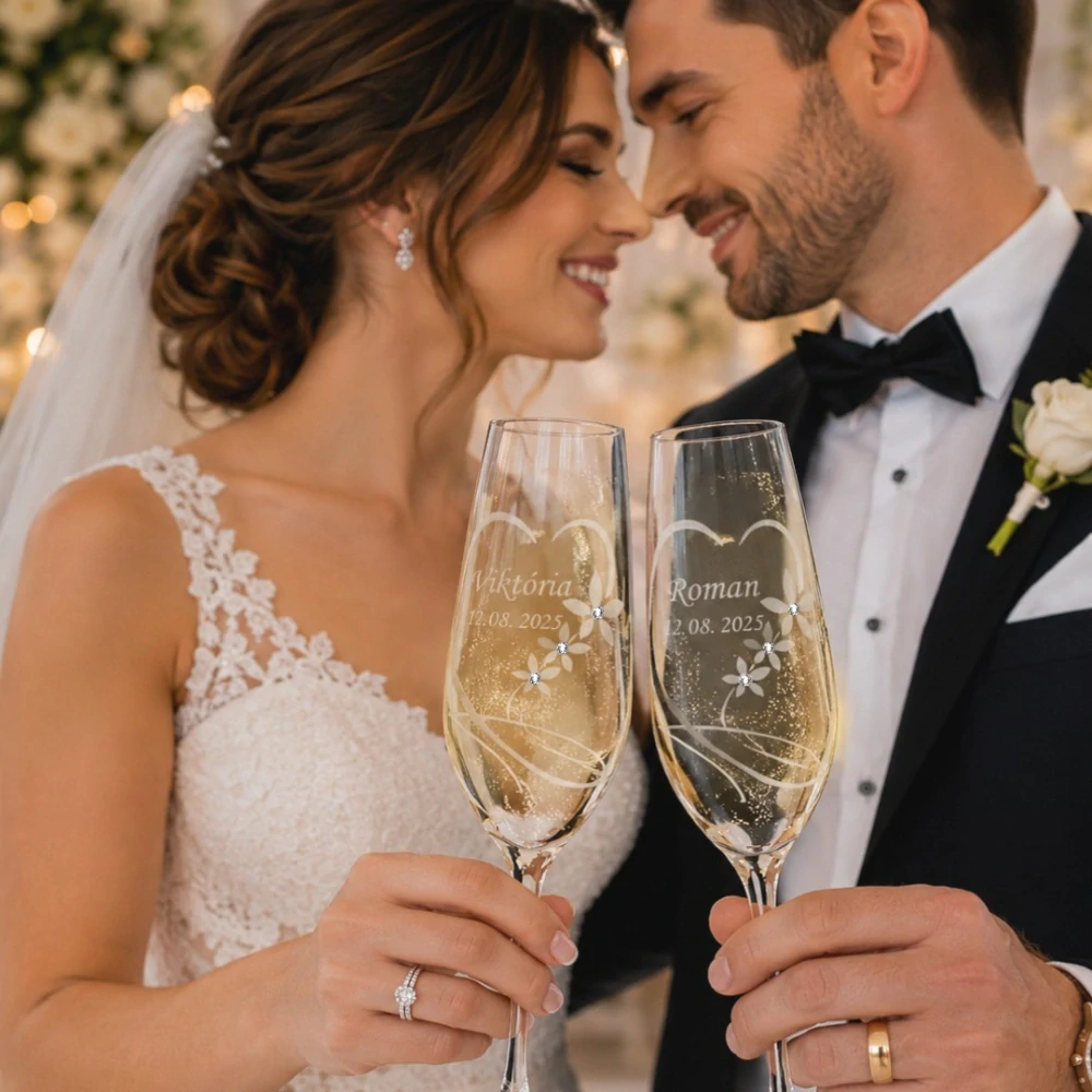 Svadobné poháre Celebration 210ml, dekor Srdce 100 Swarovski (2KS) TUBUS