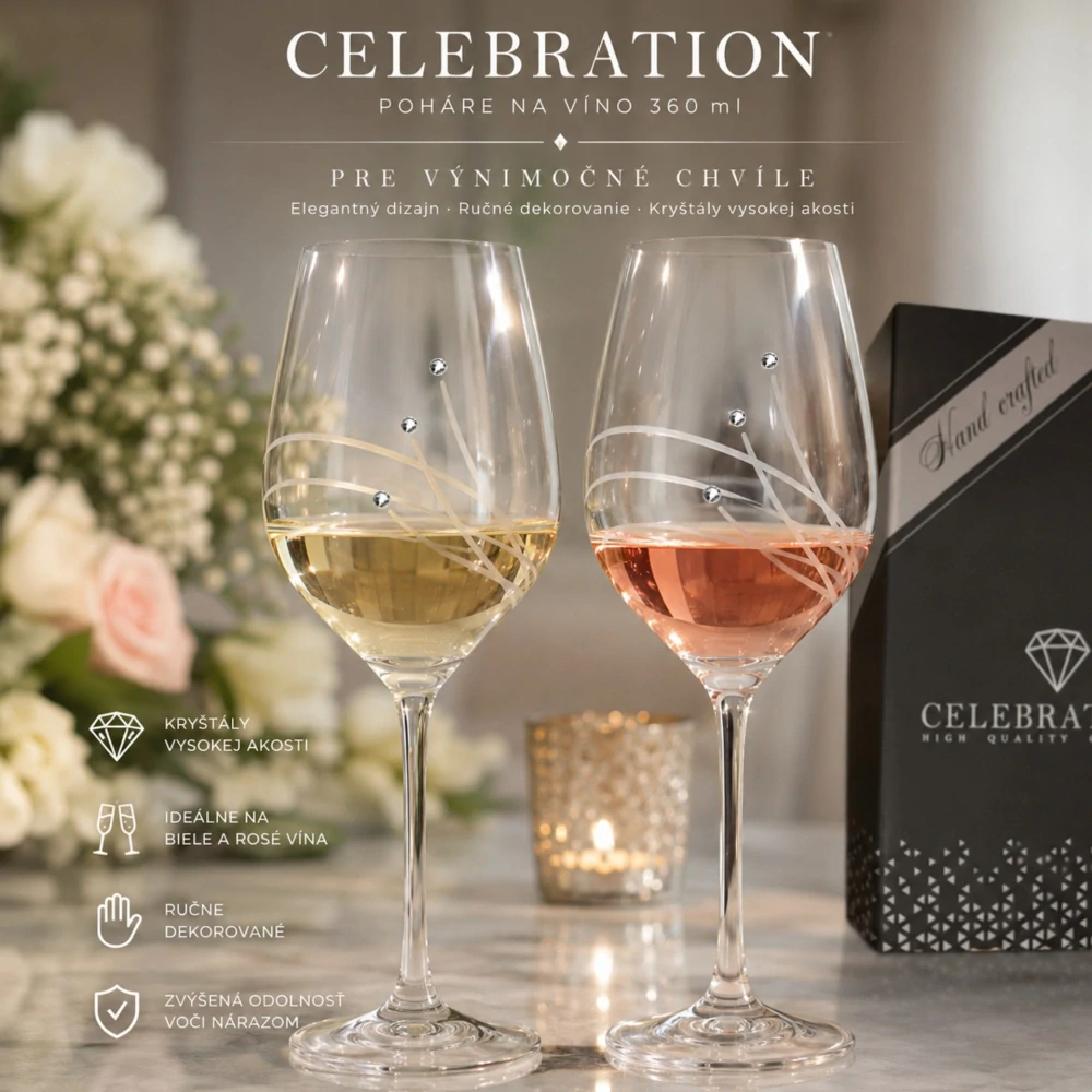 Poháre na víno 360ml Celebration dekor 30538 Swarovski Crystals (6ks)